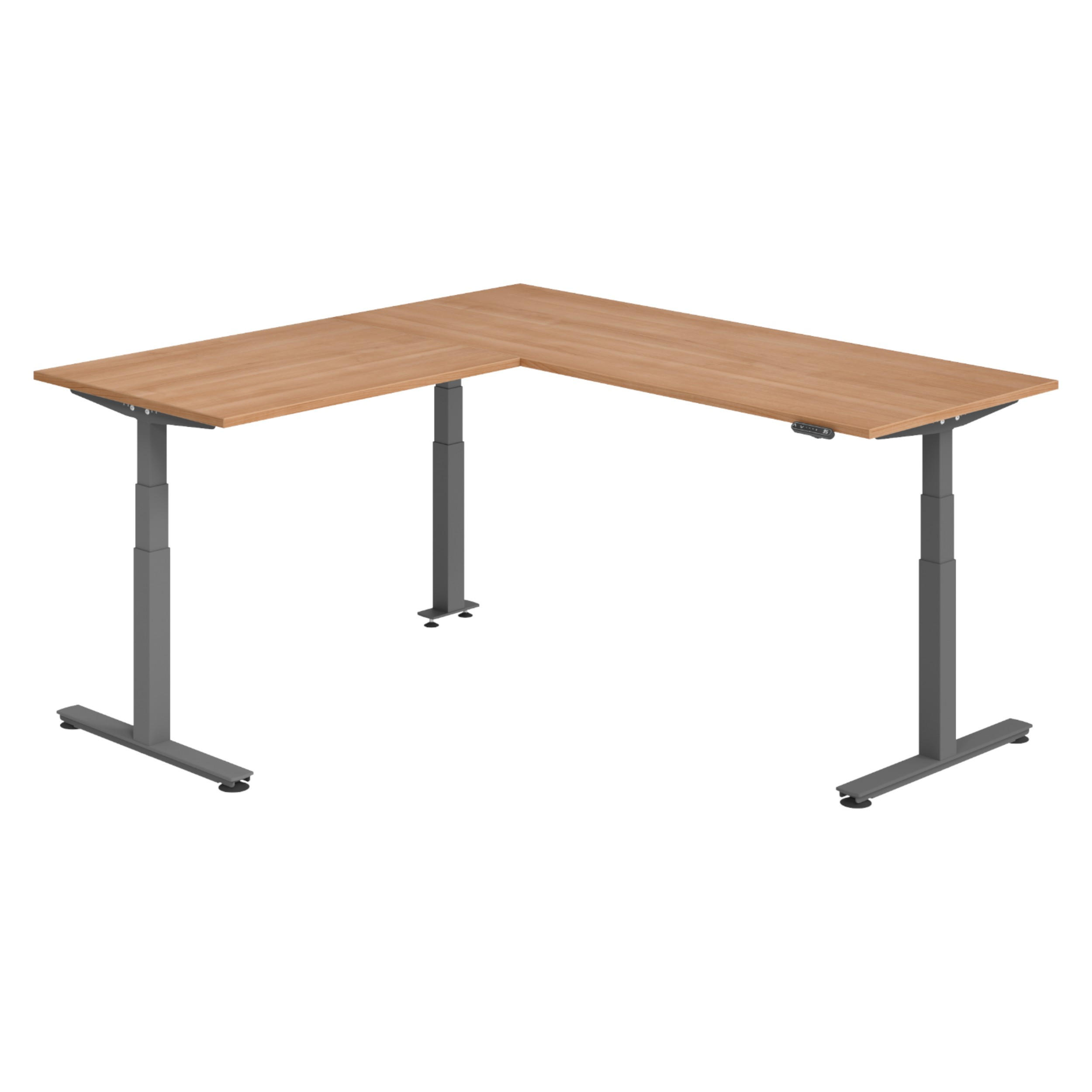 ECKSCHREIBTISCH elektrisch höhenverstellbar L-Form 200/200/74 cm in Nussbaumfarben/Graphitfarben - Nussbaumfarben/Graphitfarben, Holzwerkstoff (200/200/74cm) - bümö