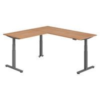 ECKSCHREIBTISCH elektrisch höhenverstellbar L-Form 200/200/74 cm in Nussbaumfarben/Graphitfarben - Nussbaumfarben/Graphitfarben, Holzwerkstoff (200/200/74cm) - bümö
