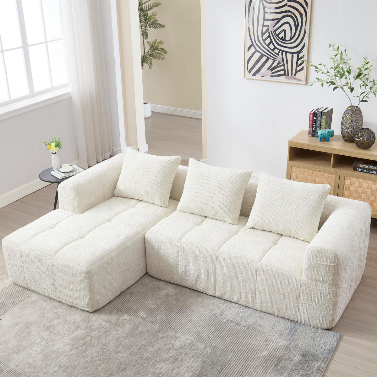 ECKSOFA 250/158/60 cm Beige aus Chenille mit Chaiselongue - Weiß, Textil (37/38.5cm) - OKMYHOME