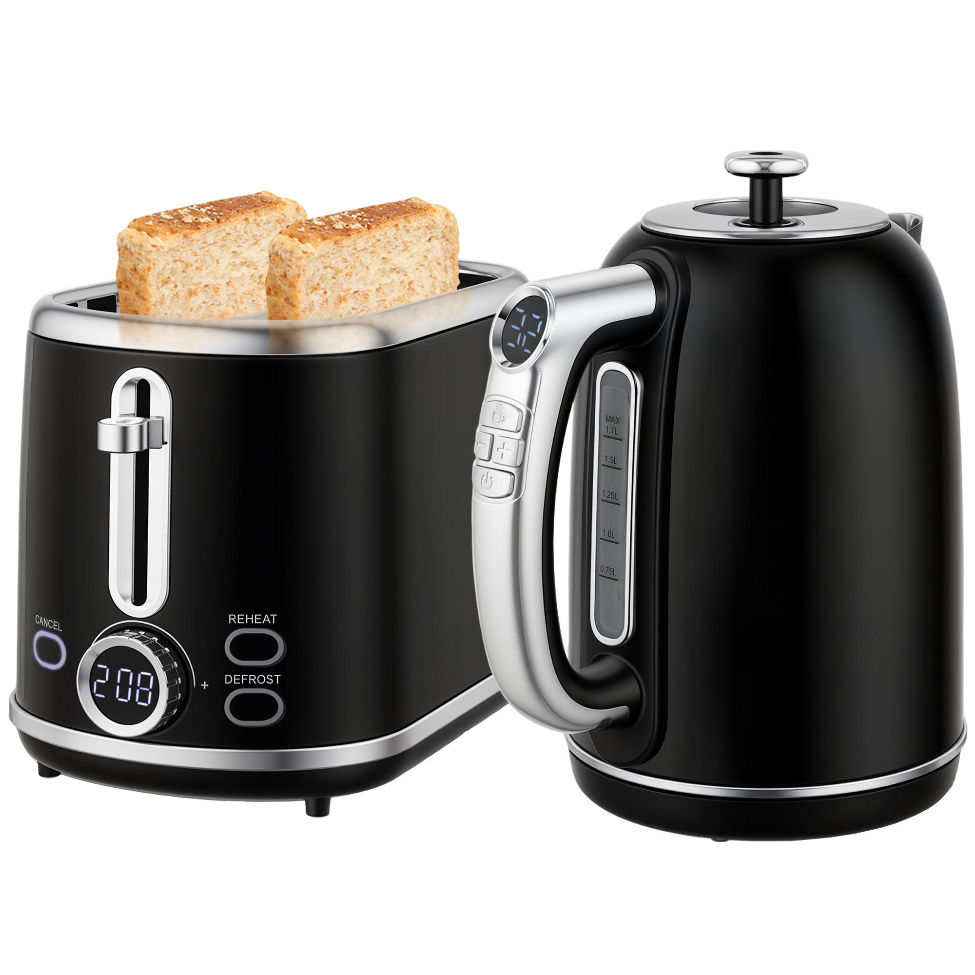 WASSERKOCHER-TOASTER-SET DE-17464 Schwarz - Schwarz, Metall (15.9/24.8/23.2cm) - ComfortXL
