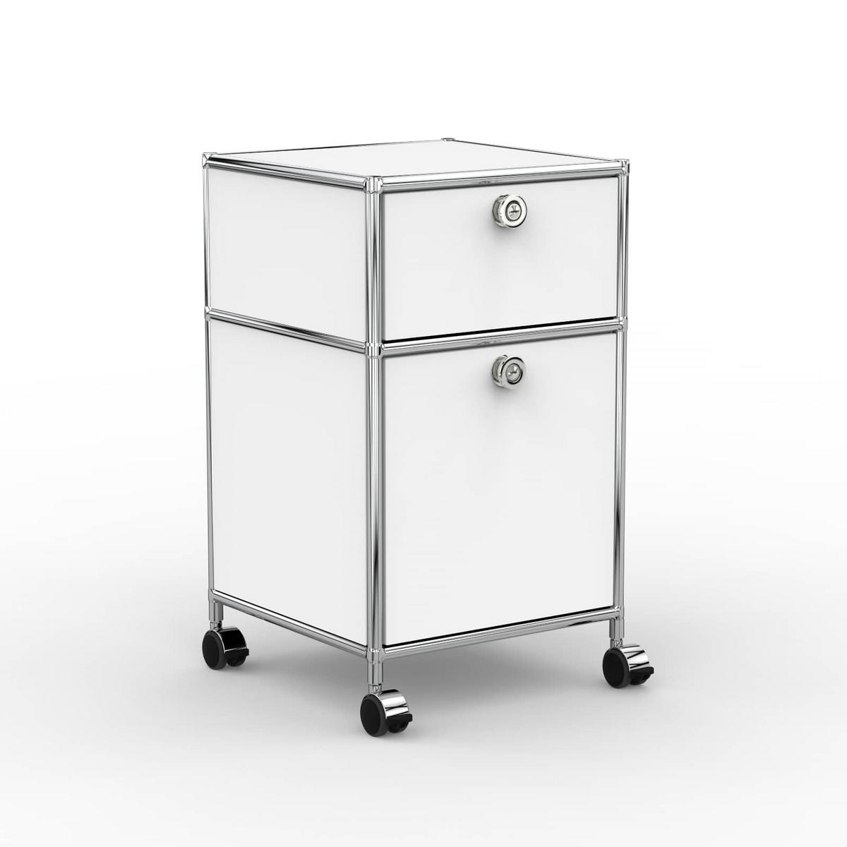 BÜRO-ROLLCONTAINER, Metall, 40 cm, 1 Schublade + 1 Hängeregistratur, Weiß - Chromfarben/Silberfarben, Metall (40/68.2/39.7cm) - Versee