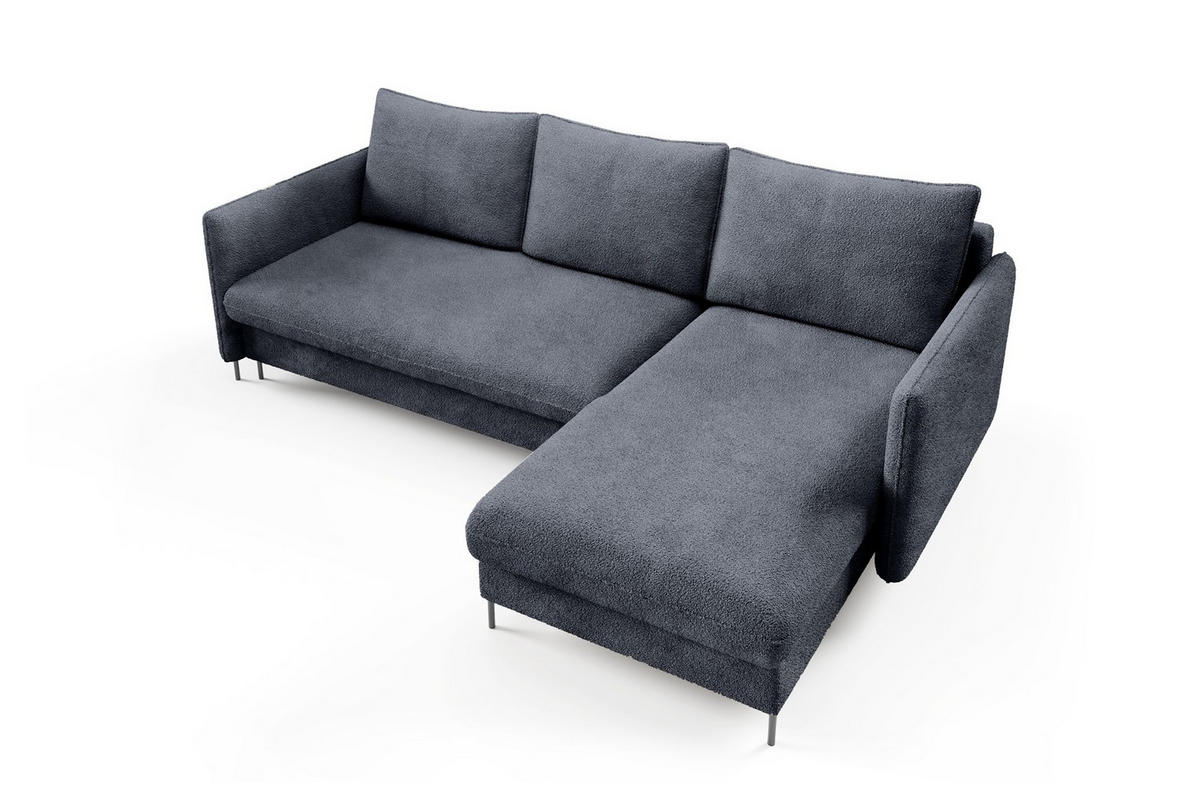 ECKSOFA Belis Boucle in Dunkelblau, Schlafsofa - Dunkelblau, Holzwerkstoff/Textil (216/165cm) - Bettso