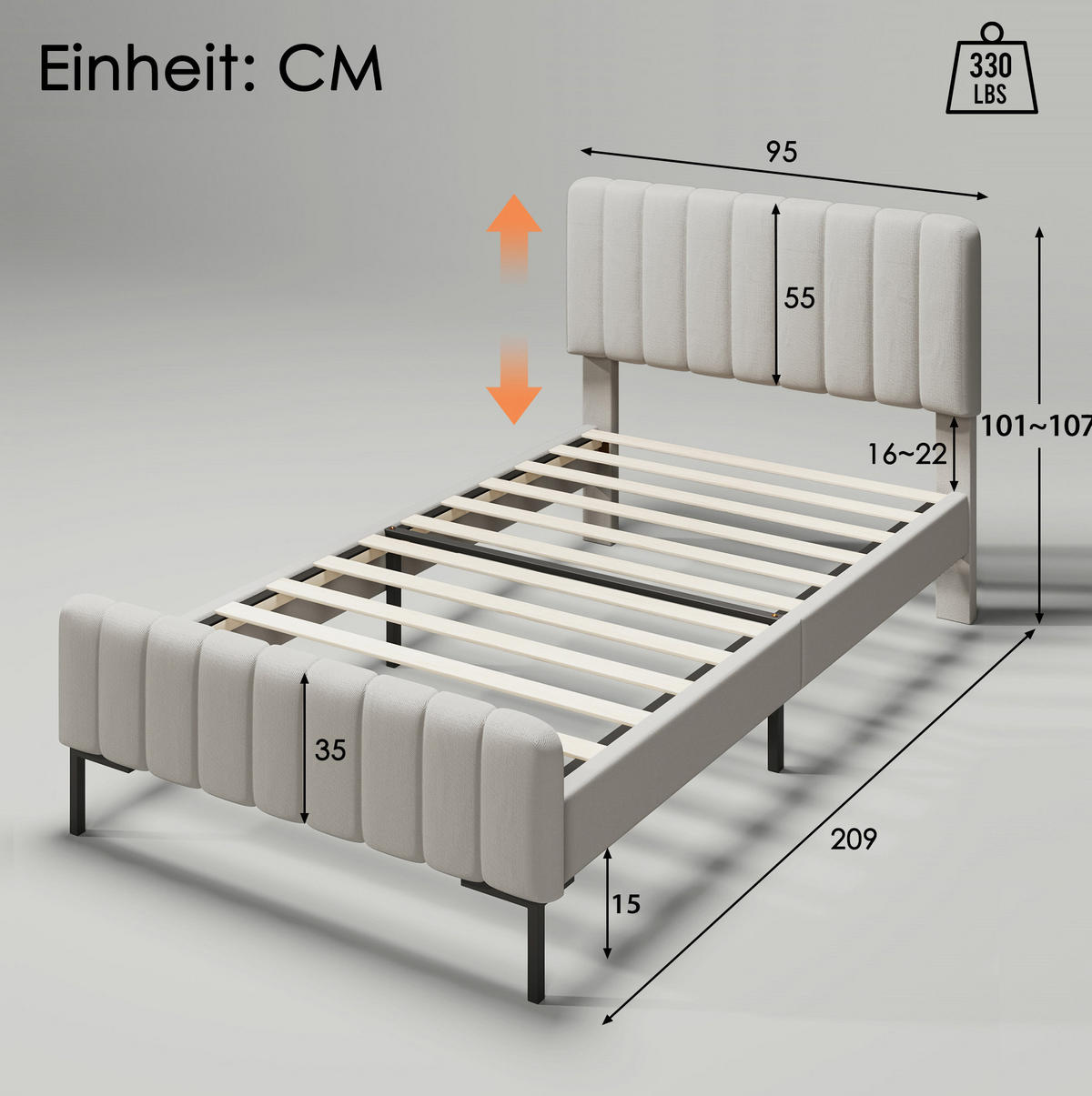 POLSTERBETT 90/200 cm Grau-Beige aus Leinen mit Matratze - Grau, Textil (90/200cm) - OKMYHOME