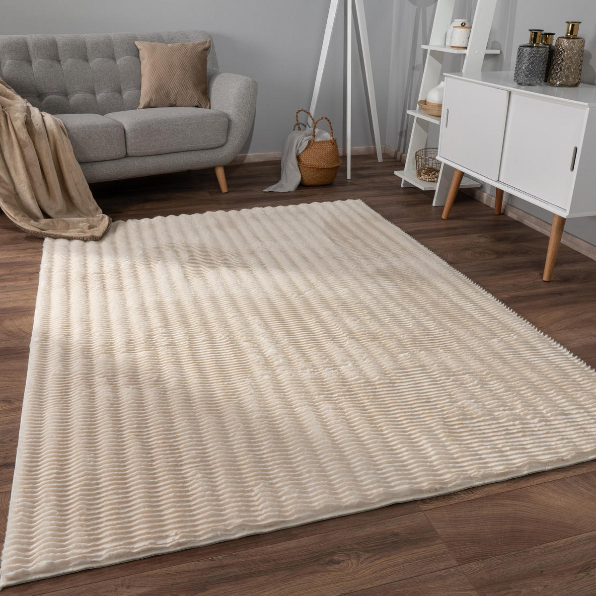 TEPPICH Hochflor waschbar Unifarben Struktur Schlafzimmer Creme Rechteckig 80x150 - Beige, Textil (80/150cm) - KADIMA DESIGN