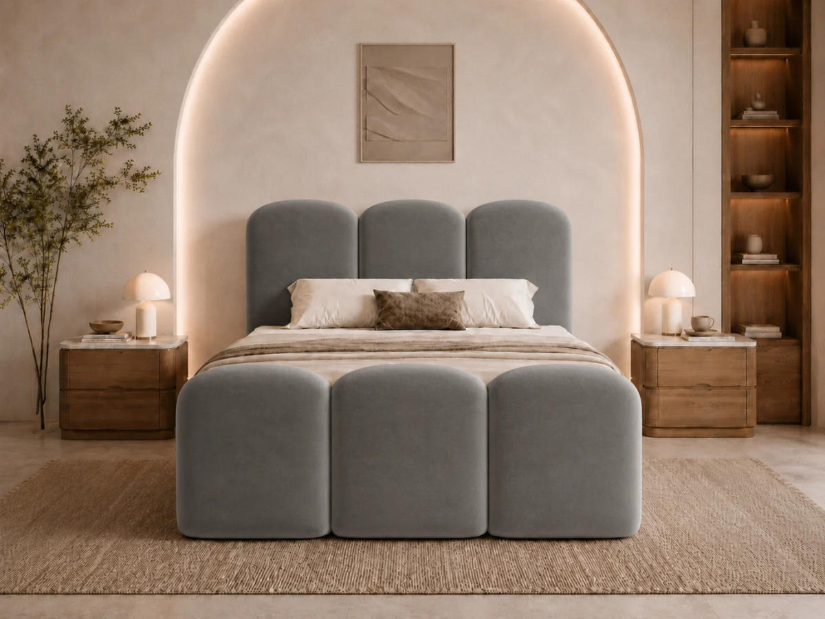 BOXBETT ROYAL 120x200 cm in Hellgrau, Bettkasten, Topper, Velvet-Stoff - Grau, Holz/Textil (120/200cm) - EMLAR Home