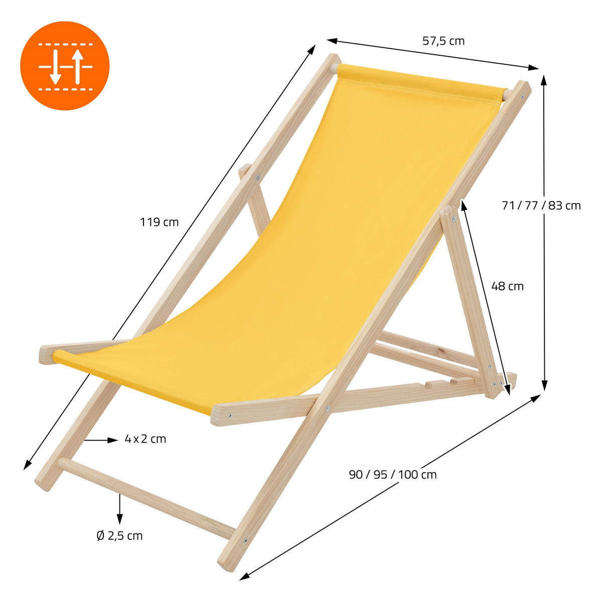 LIEGESTUHL 3er Set Gelb - Gelb, Holz (57.5/83/100cm) - ECD-Germany