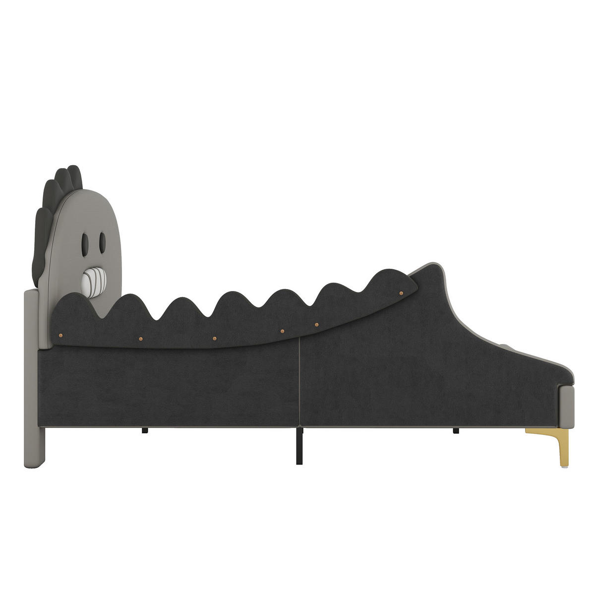 KINDERBETT 140/200 cm Grau aus PU im Dinosaurier-Design - Grau, Leder (140/200cm) - Flora Grace