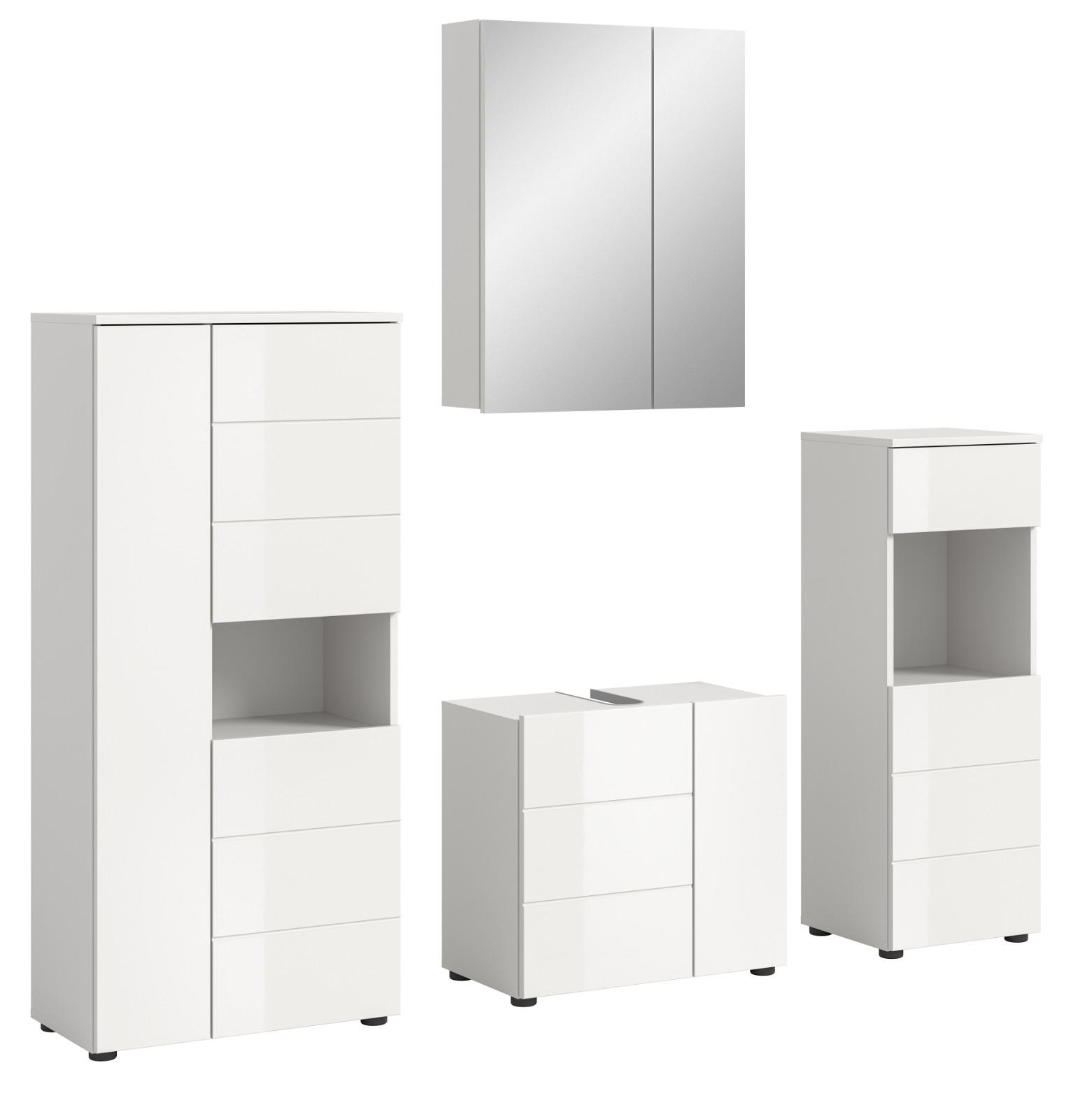 BADMÖBEL-SET 4-teilig weiß Hochglanz 188 x 190 cm, Kombination modern - Weiß Hochglanz/Schwarz, Holzwerkstoff/Kunststoff (188/190/34cm) - Inn.Furn