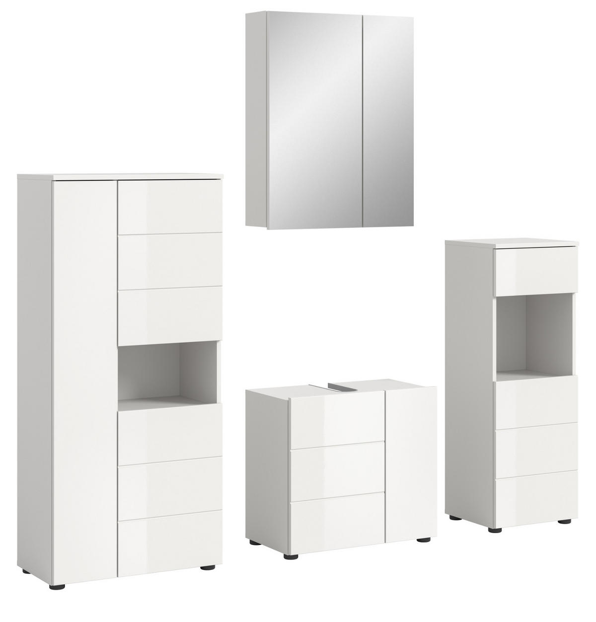 BADMÖBEL-SET 4-teilig weiß Hochglanz 188 x 190 cm, Kombination modern - Weiß Hochglanz/Schwarz, Holzwerkstoff/Kunststoff (188/190/34cm) - Inn.Furn