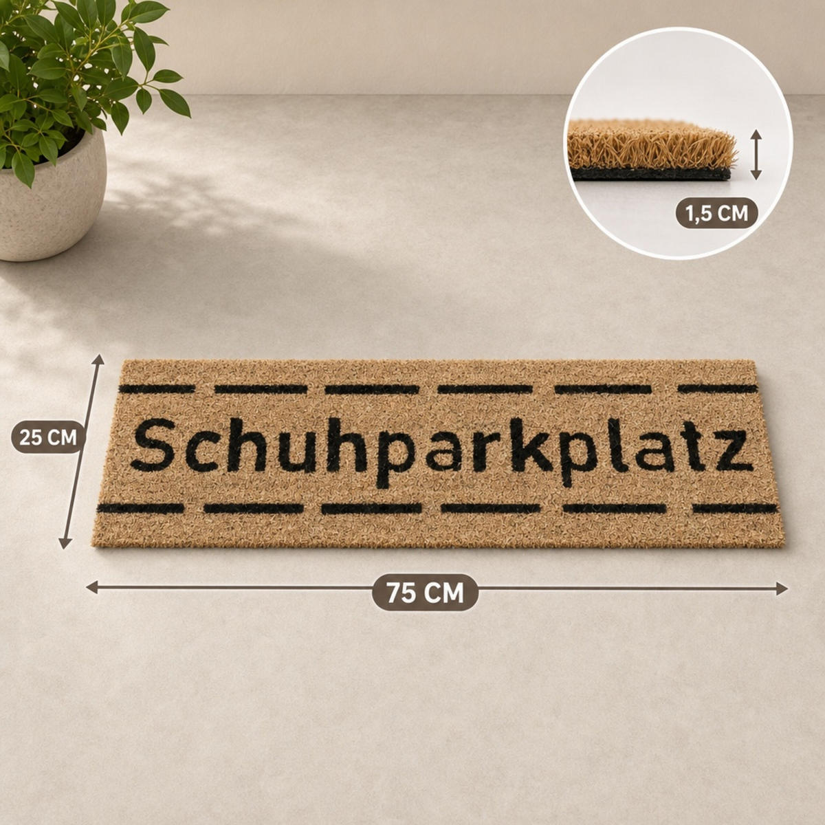ROHOŽKA přírodní černá kokos protiskluzová 75x25 cm - světle hnědá, textil/plast (75/25cm) - Relaxdays