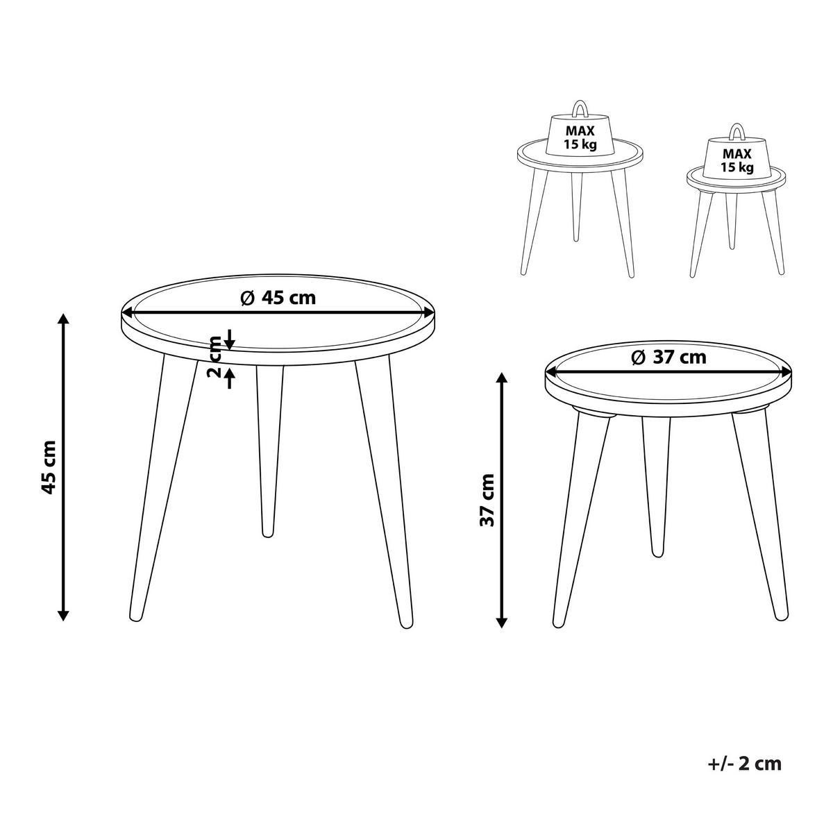 BEISTELLTISCH 2er-Set Mangoholz dunkelbraun/gold rund Ranja - Dunkelbraun/Goldfarben, Holz (37/37/37cm) - Beliani