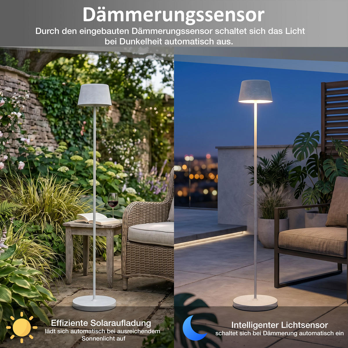 SOLAR-GARTENSTEHLEUCHTE Dämmerungssensor 122 cm hoch Steinoptik - Grau, Kunststoff (20/20/122cm) - Elblight.de