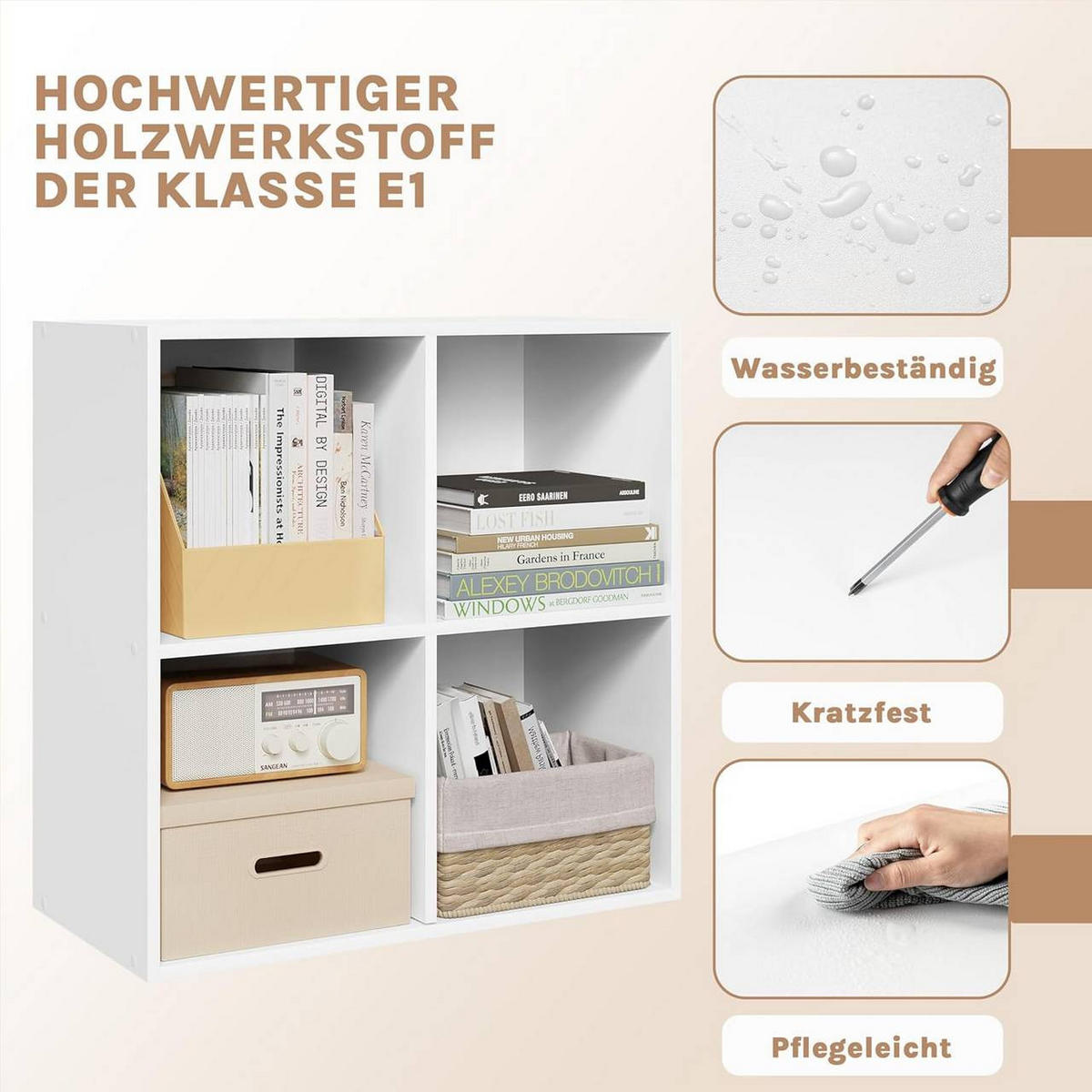 BÜCHERREGAL mit 4 Fächer, Holzwerkstoff, Weiß - Weiß, Holzwerkstoff (59.6/59.8/29cm) - Woltu