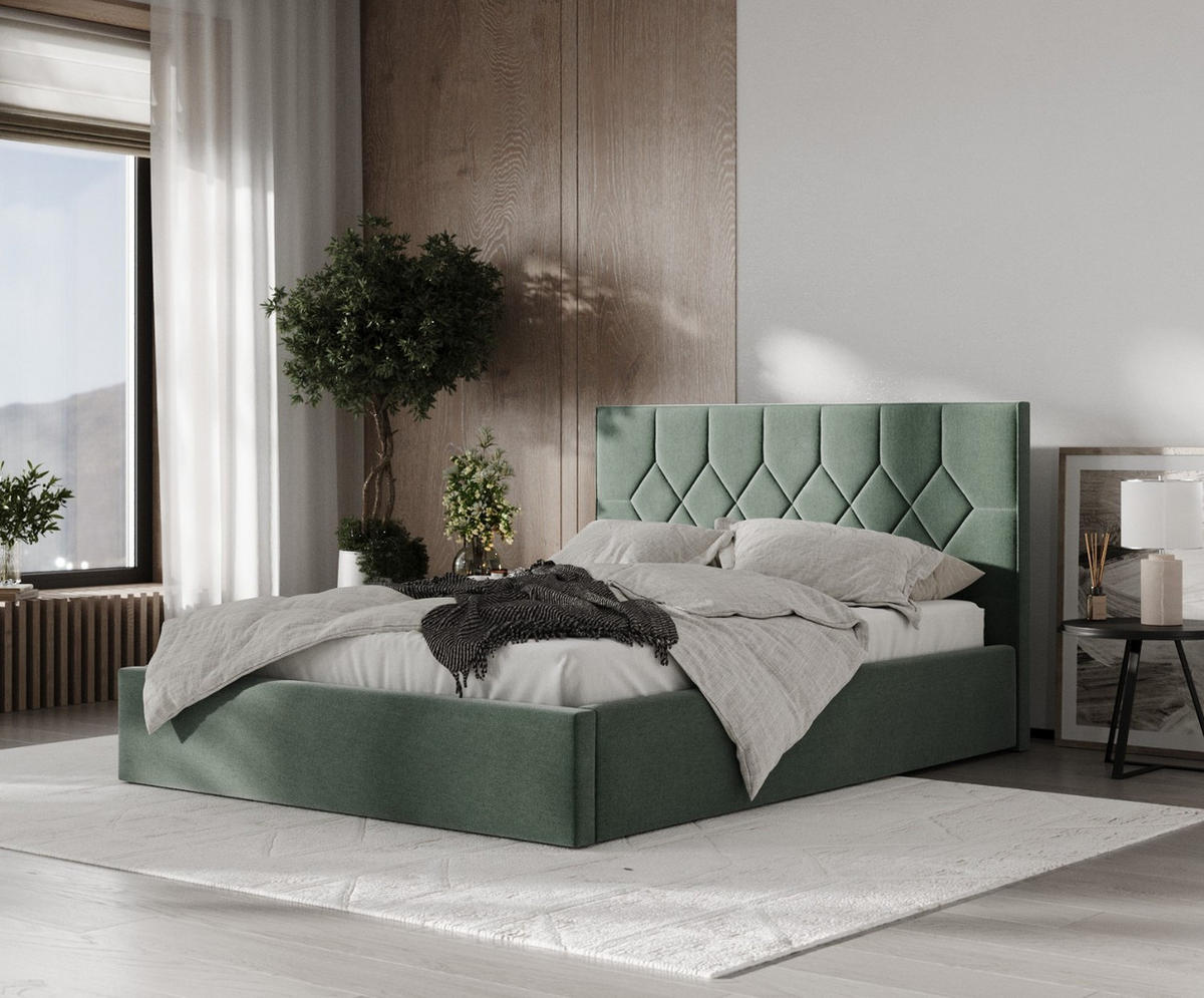 POLSTERBETT Brisa 140/200 cm Grün im Asti Stoff - Schwarz/Naturfarben, Holz/Holzwerkstoff (140/200cm) - AltaBeds