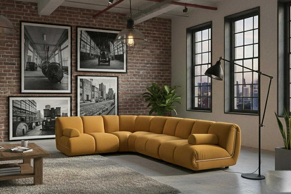 MODULSOFA LAYLA Gelb Velvet - Gelb/Schwarz, Buchenholz/Textil (305/213cm) - KAWOLA