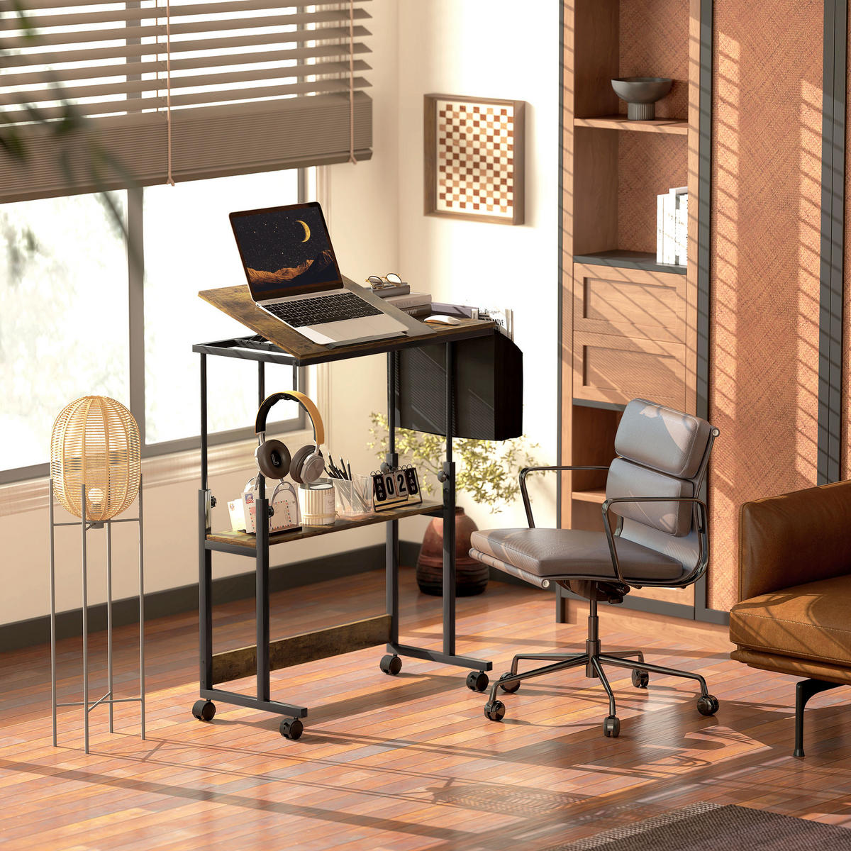 HÖHENVERSTELLBAR SCHREIBTISCH 92 x 40 cm, mit Rollen, Braun - Braun, Metall (92/40/104cm) - HOMCOM