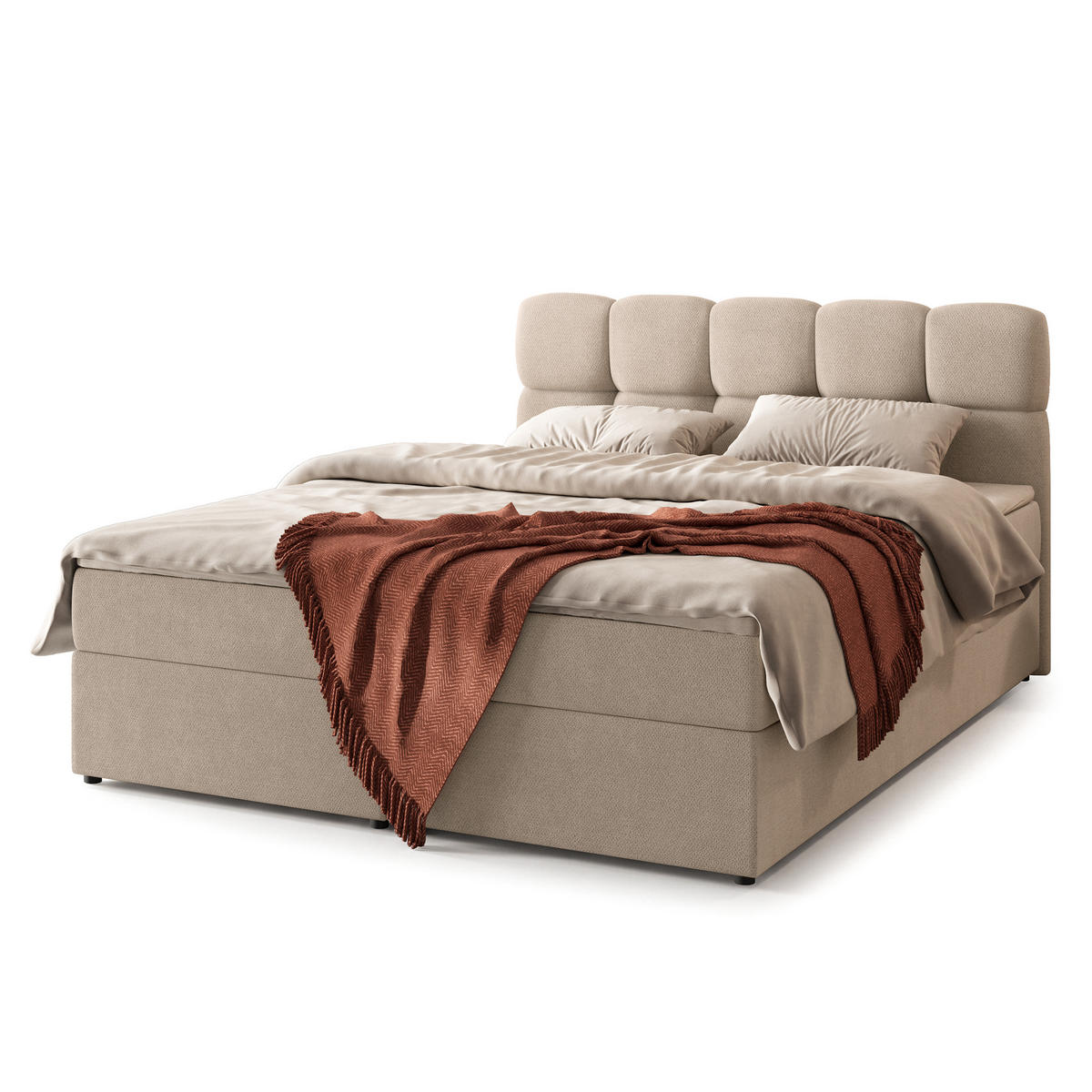 BOXBETT MERU 180x200 cm mit Matratze und Topper - Beige - Beige, Holz (180/200cm) - MASSENO