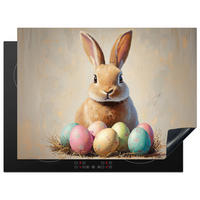 HERDABDECKPLATTE Osterhase - Pastell - Eier Herdabdeckung Induktionsfeld 70x52 cm - Beige, Kunststoff (70/52/0.2cm) - MuchoWow