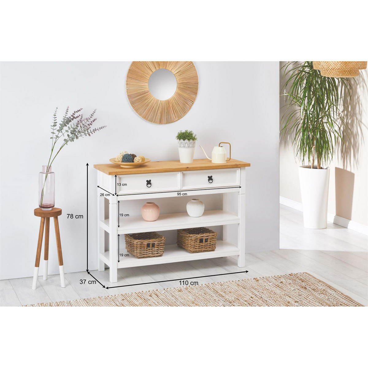 KONSOLENTISCH TEQUILA - Weiß/Braun, Holz (37/110/78cm) - IDIMEX