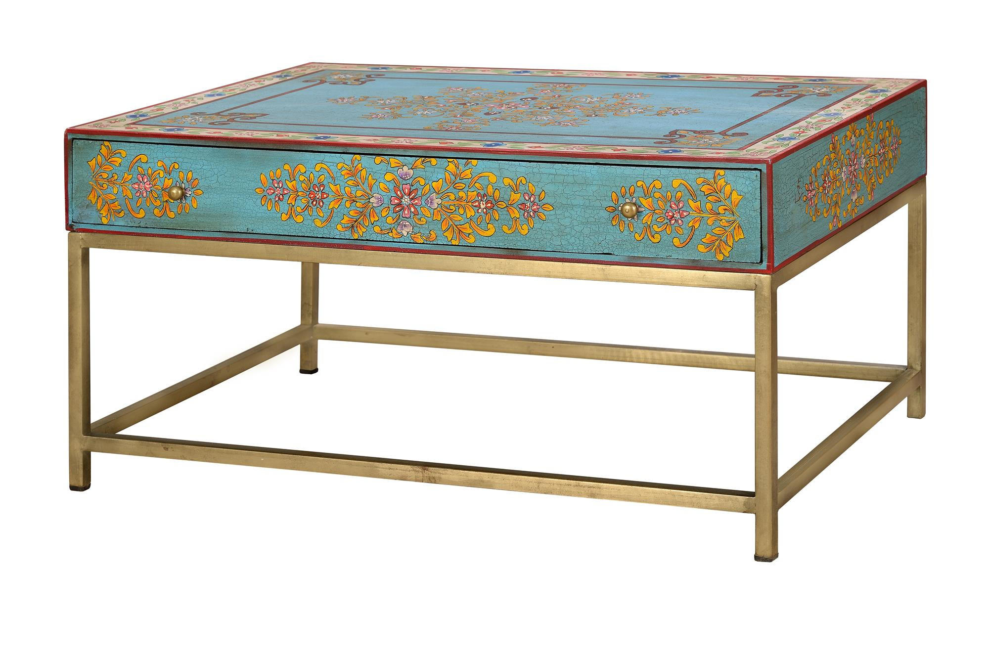 COUCHTISCH aus Mangoholz und Eisen - Goldfarben, Metall (90/60/46cm) - Giner y Colomer