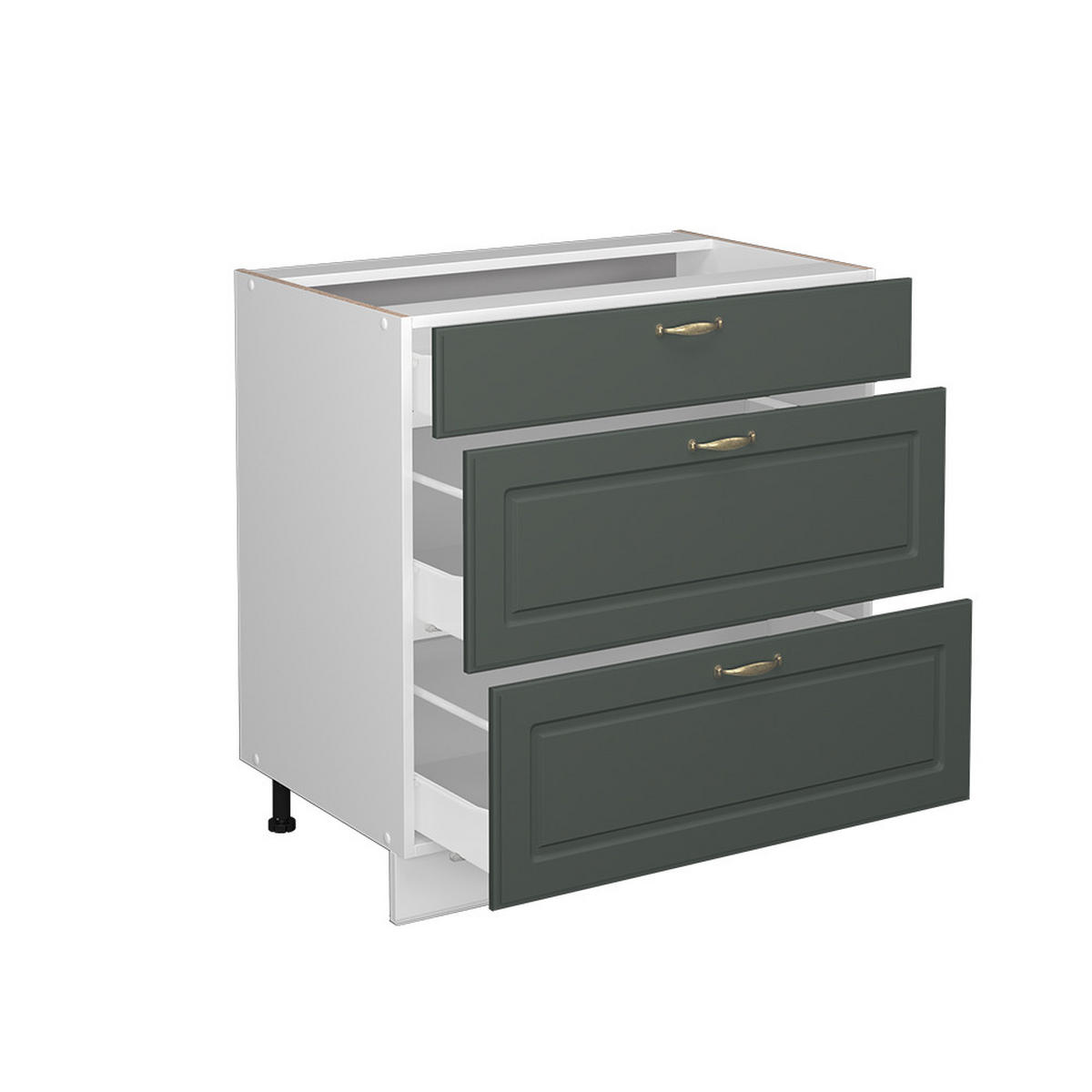 BADSCHRANK Fame-Line Grün-Gold Landhaus 80 x 82 cm mit 3 Schubladen ohne AP - Weiß/Grün, Holzwerkstoff (80/82/51.6cm) - Vicco