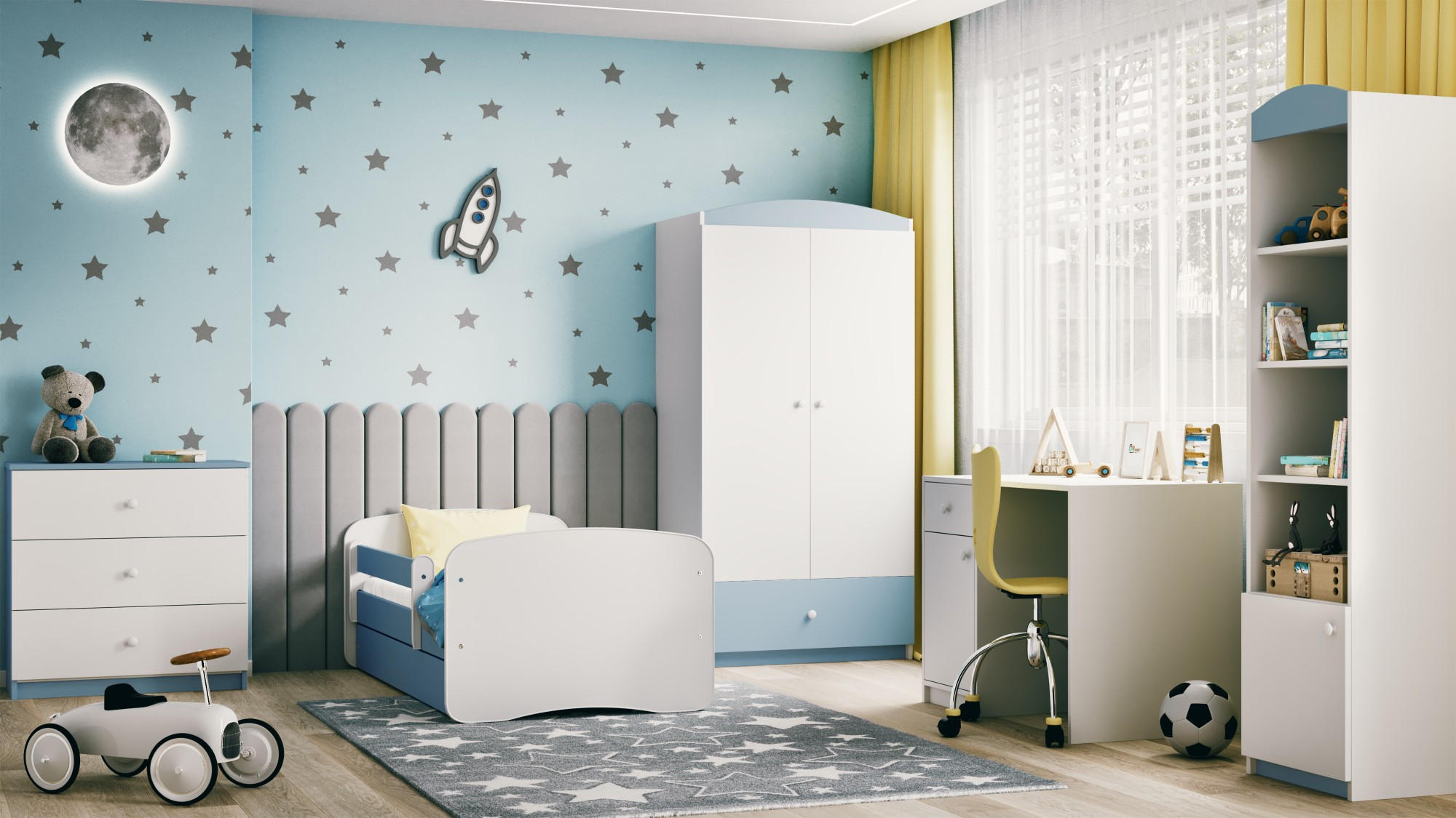KINDERBETT ohne Motiv 70x140 cm mit Matratze, Schublade, Rausfallschutz & Lattenrost, Blau - Blau, Holzwerkstoff (70/140cm) - RAUMHIRSCH FURNITURE