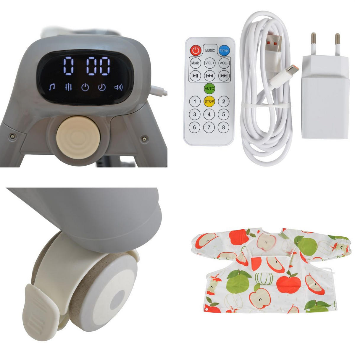 HOCHSTUHL Fuji Babyschaukel beige Rollen klappbar Fernbedienung Lätzchen - Beige, Metall (57/83/60cm) - Moni