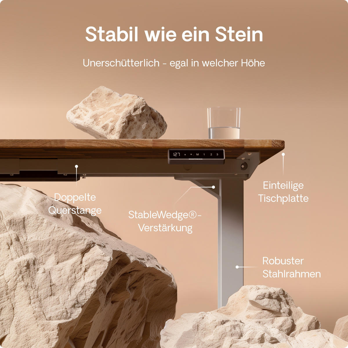 SCHREIBTISCH Elektrisch Höhenverstellbarer HomePro 180x80cm Grau/Massive Walnuss mit Memory-Funktion, Anti-Kollisions Technologie - Walnussfarben/Grau, Holz (80/180/63.5cm) - Desktronic