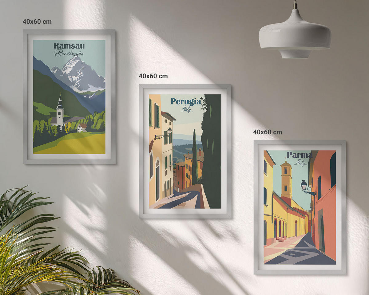 WANDBILDER 3er Set - 40x60 cm Silberner Rahmen - Berglandschaften und Italien - Silberfarben, Kunststoff (40/60cm) - ArtPrintCave