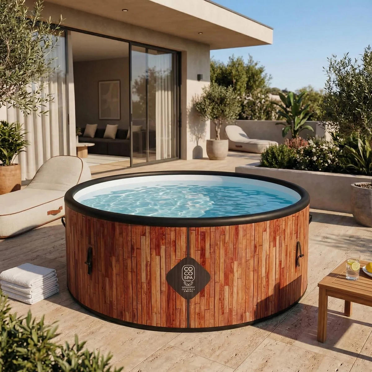 POOL Aufblasbar Ibiza – 180 cm Durchmesser – 1100 Liter – Echtholz-Optik - Braun, Kunststoff (180/70/70cm) - COCO SPA