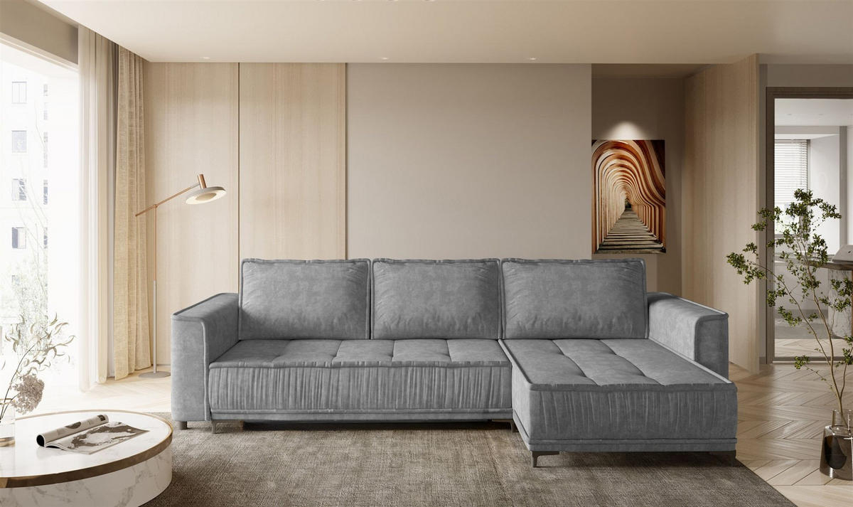 ECKSOFA Juna Mit Schlaffunktion - Grau, Holzwerkstoff/Textil (240/140cm) - Fun Möbel
