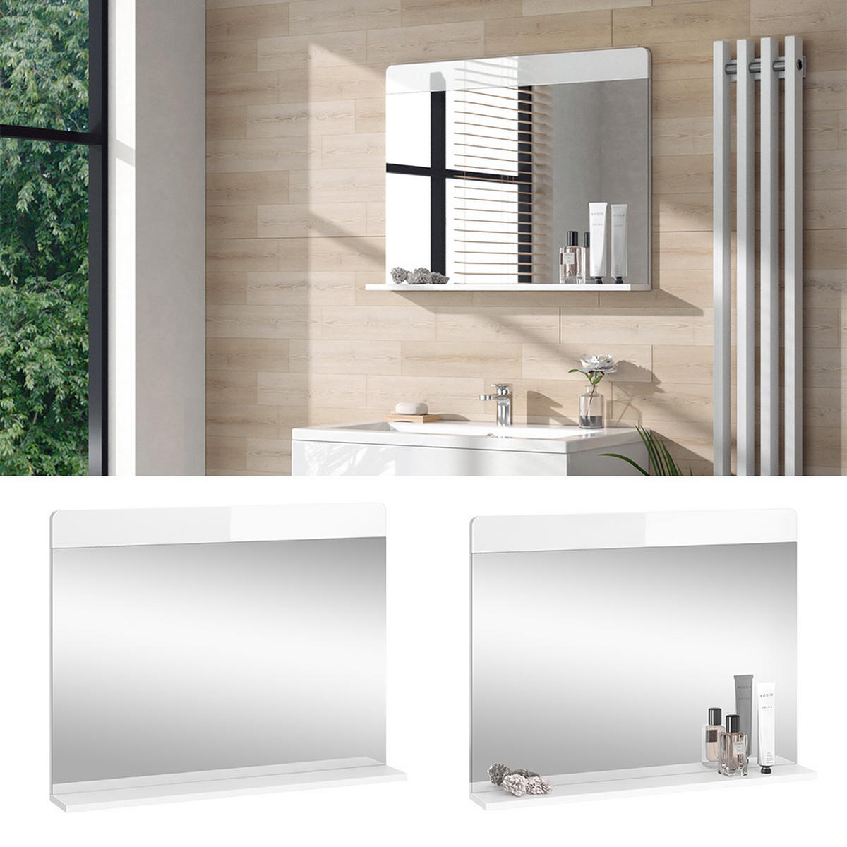BADEZIMMERSPIEGEL Izan Weiß Hochglanz 80.1 x 62 cm mit Regal - Weiß, Glas (80.1/62/12cm) - Vicco