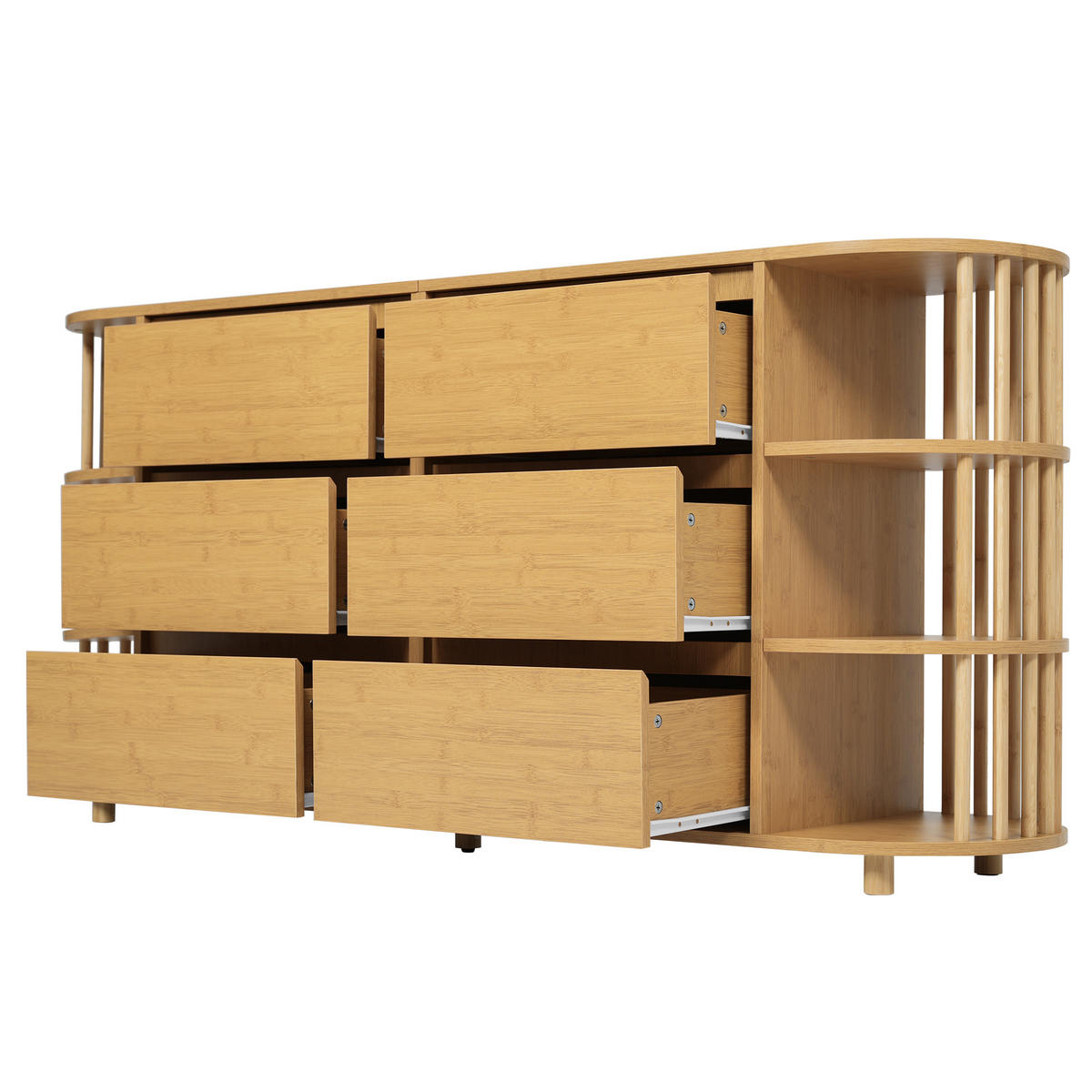 SIDEBOARD Oak 160/40/75 cm mit 6 Schubladen und offenen Regalen - Eichefarben, Naturmaterialien (160/75/40cm) - PANGIVO