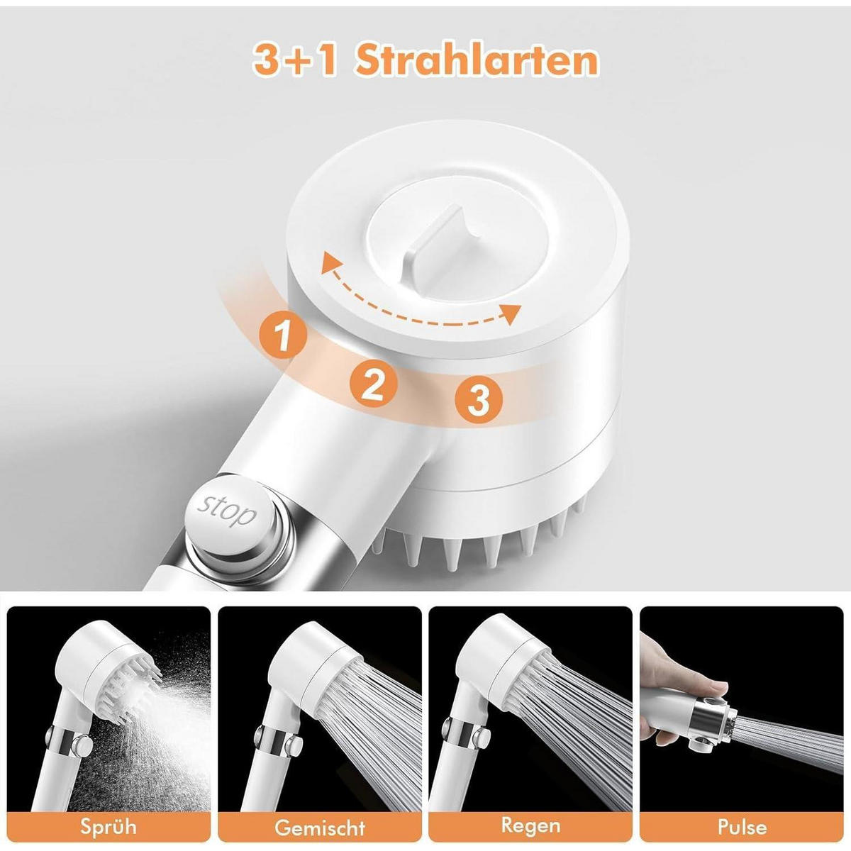 HANDBRAUSE mit Filter 15-Schichten-Filtration 3 Strahlarten Weiß - Weiß, Kunststoff (9/12.7/27cm)