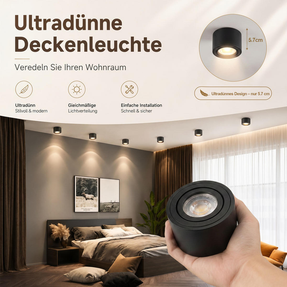 LED Einbaustrahler 18/18/8cm - Schwarz, Metall (18/18/7.5cm) - Nettlife