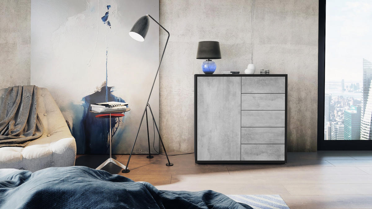 KOMMODE Ben Front in Beton Oxid Optik - Hellgrau, Holzwerkstoff (79/74/36cm) - Vladon