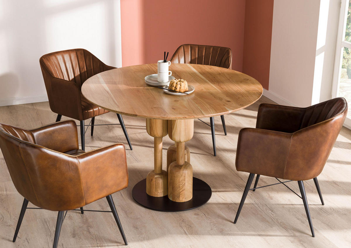 ESSTISCH rund Akazie 115x115x76 natur lackiert NARA - Naturfarben, Holz (115/115/76cm) - Massivmoebel24