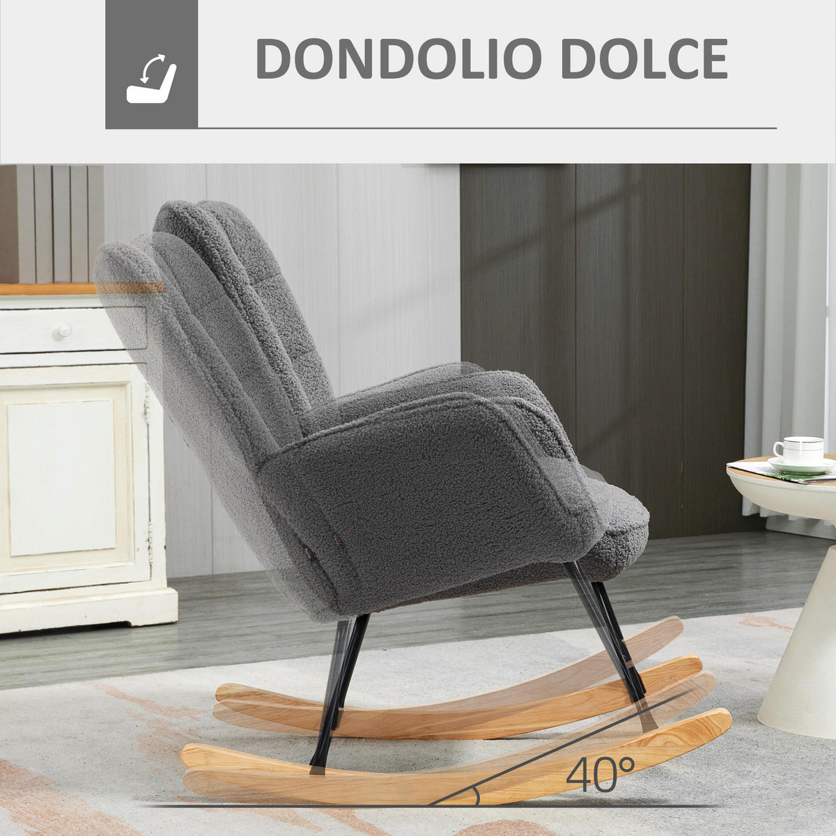 SCHAUKELSTUHL Holz Stahl 71 x 98 x 101 cm Dunkelgrau - Dunkelgrau, Textil (71/101/98cm) - Vallsero