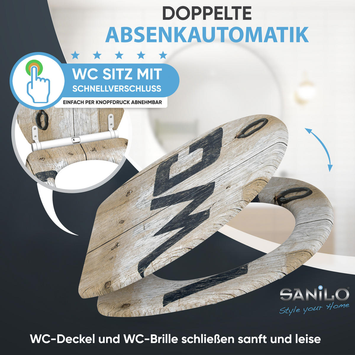 WC-SITZ mit Absenkautomatik & Top Fix Old Style - Braun, Holzwerkstoff (37.7/5.5/48cm) - Sanilo