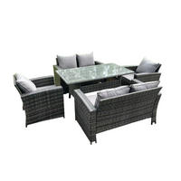 GARTENMÖBELGARNITUR mit Esstisch Polyrattan Dunkelgrau 6-Sitzer - Dunkelgrau/Grau, Glas/Kunststoff - Fimous