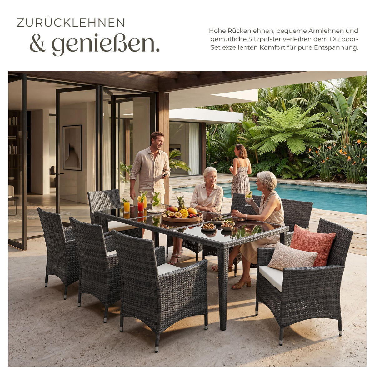RATTAN-SITZGRUPPE aus Aluminium Menorca, inklusive Schutzhülle, grau - Grau, Kunststoff - tectake