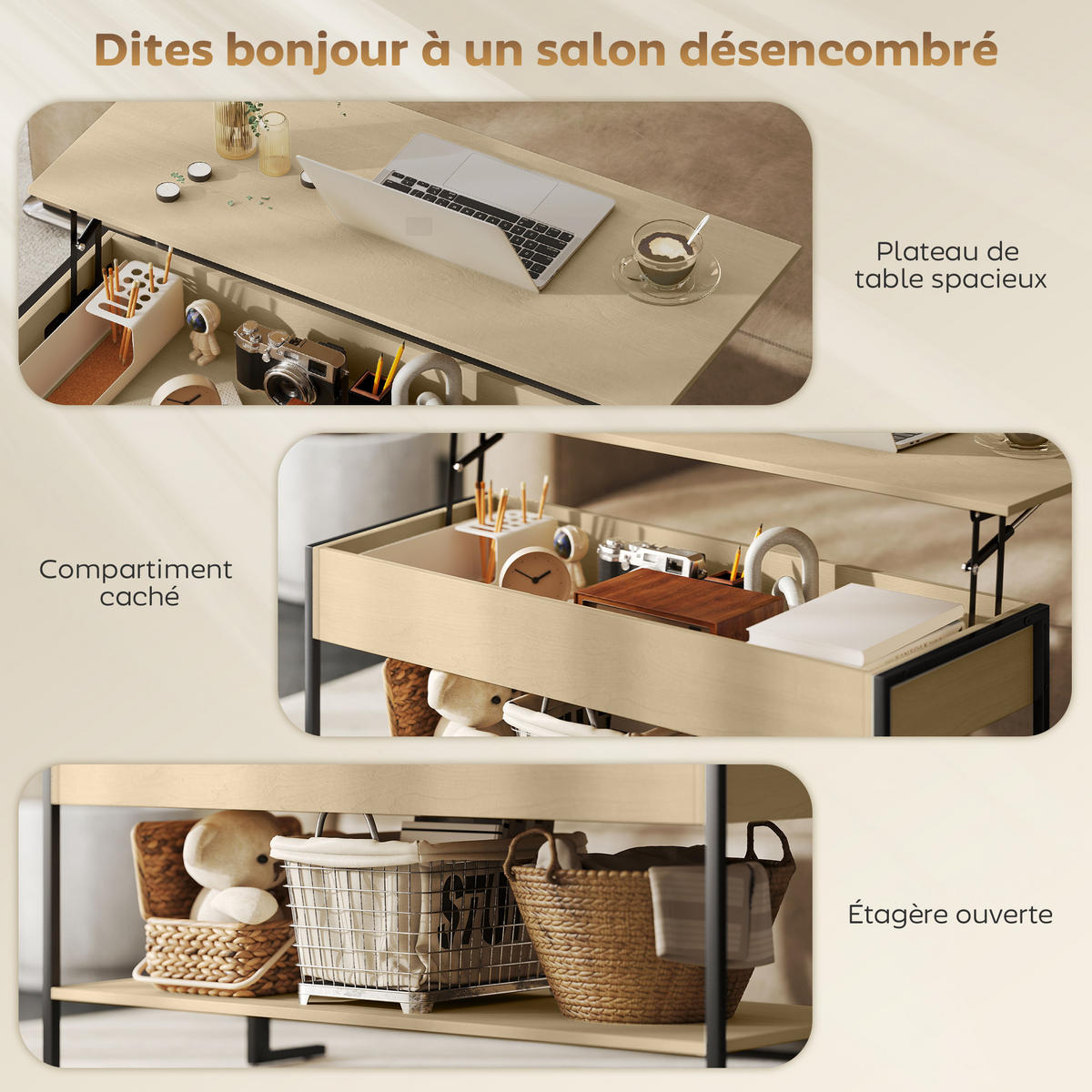 COUCHTISCH Beige 1 Stück - Beige, Kunststoff (95/40/59cm) - GiPP