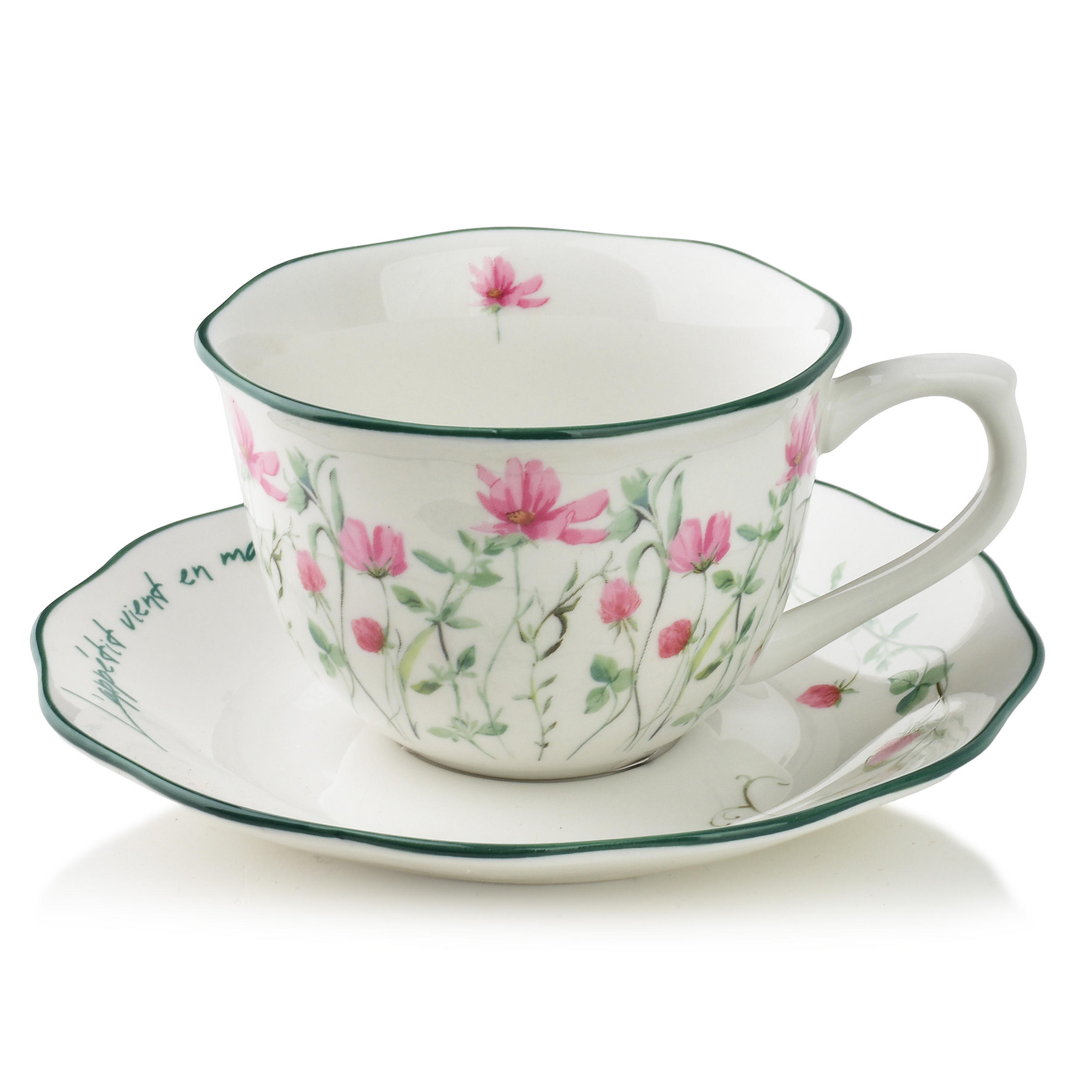 KAFFEETASSE mit Untertasse Mollie Weiß Keramik 230 ml - Grün, Keramik (0.23L) - Mondex