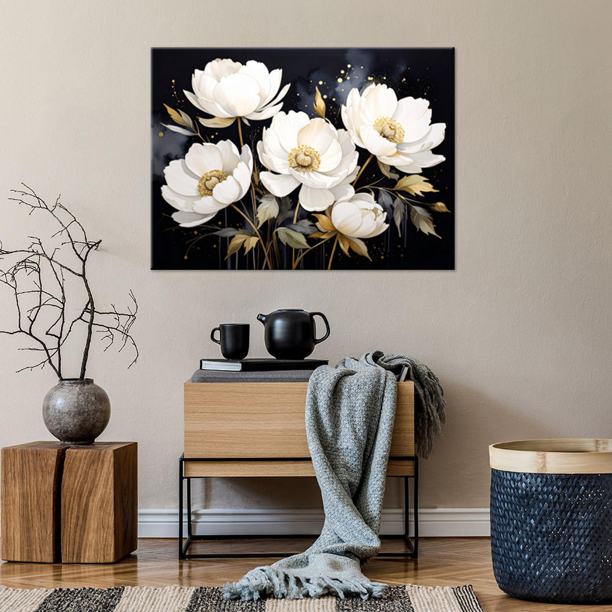 BILD auf Leinwand, Weiße Pfingstrosen Blumen Pflanzen Natur - Weiß, Textil (30/20cm) - Feeby