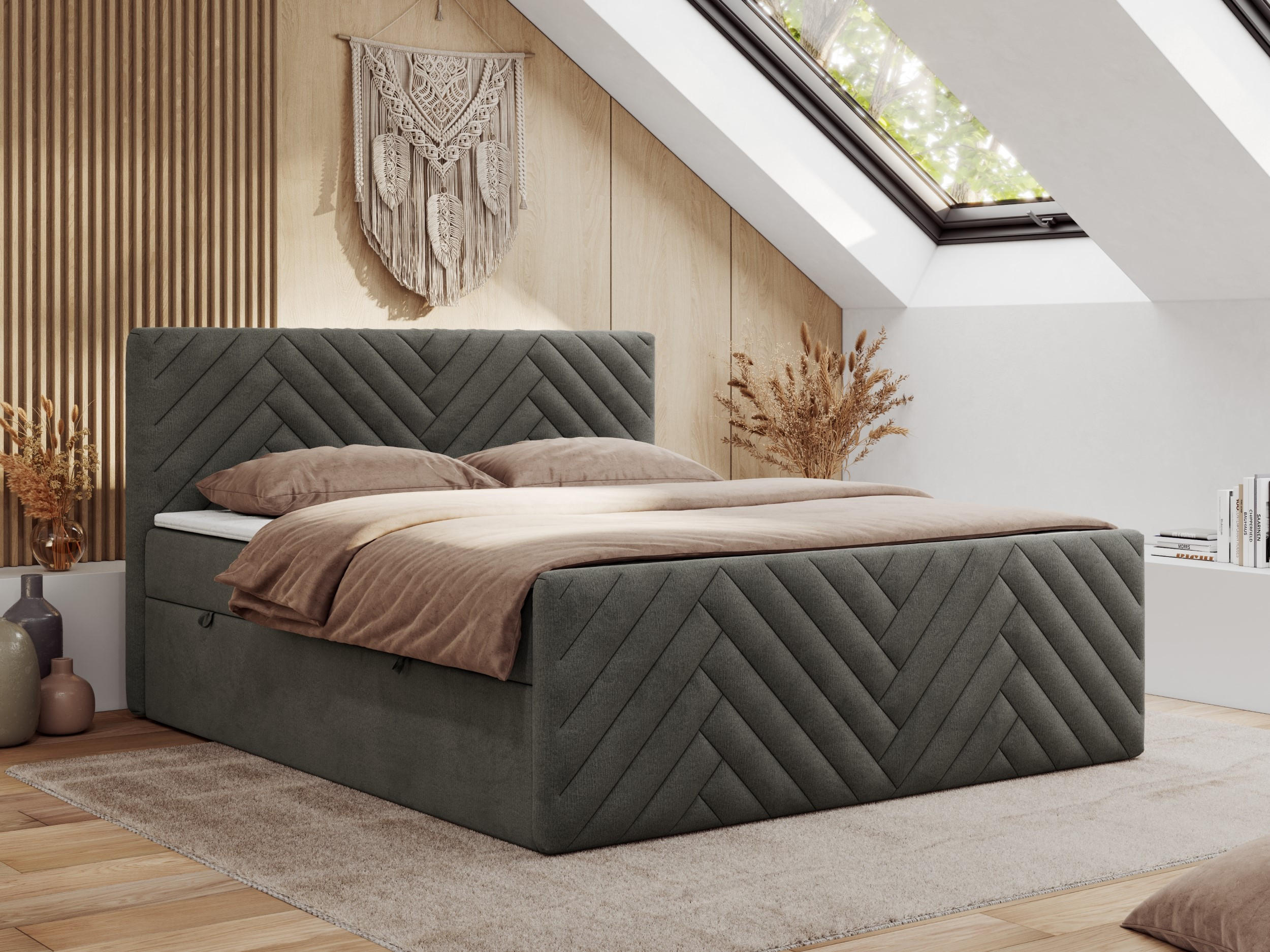 BOXBETT PARIS DUO 120/200 - Dunkelgrau Velvet - H3 - Dunkelgrau, Holz/Textil (120/200cm) - MKS