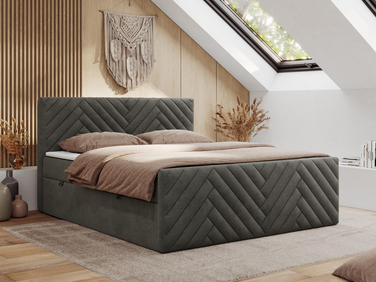 BOXBETT PARIS DUO 160/200 - Dunkelgrau Velvet - H3 - Dunkelgrau, Holz/Textil (160/200cm) - MKS
