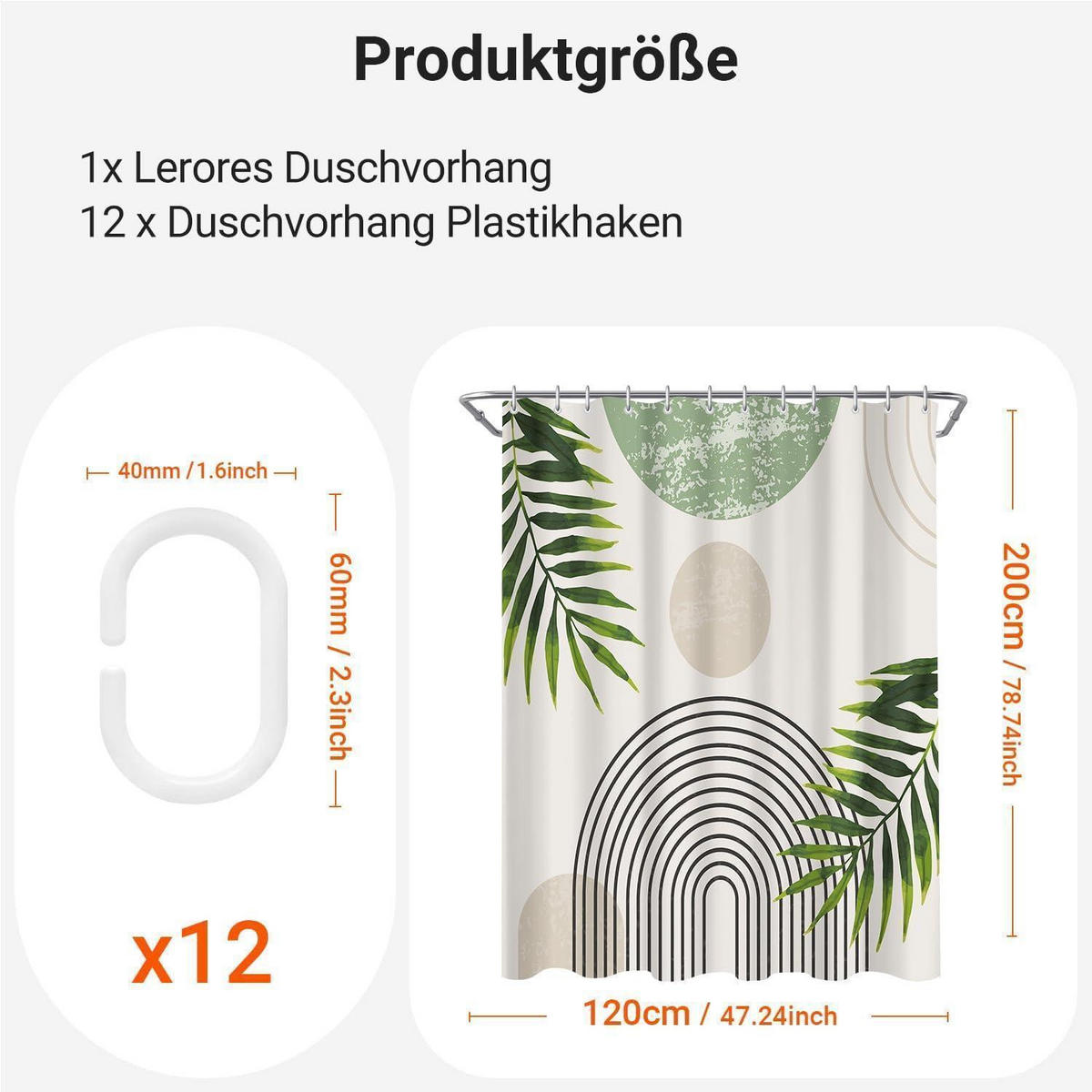 DUSCHVORHANG Grün Blätter Linie 120 x 200 cm - Grün, Textil (120/200cm)