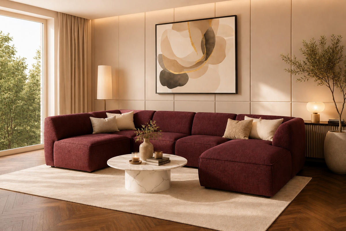 WOHNLANDSCHAFT MOVO - modulares Ecksofa Bordeaux – modernes Design und flexible Gestaltung, rechts - Dunkelgrün/Bordeaux, Kunststoff/Textil (156/78/345cm) - KS Home Concept