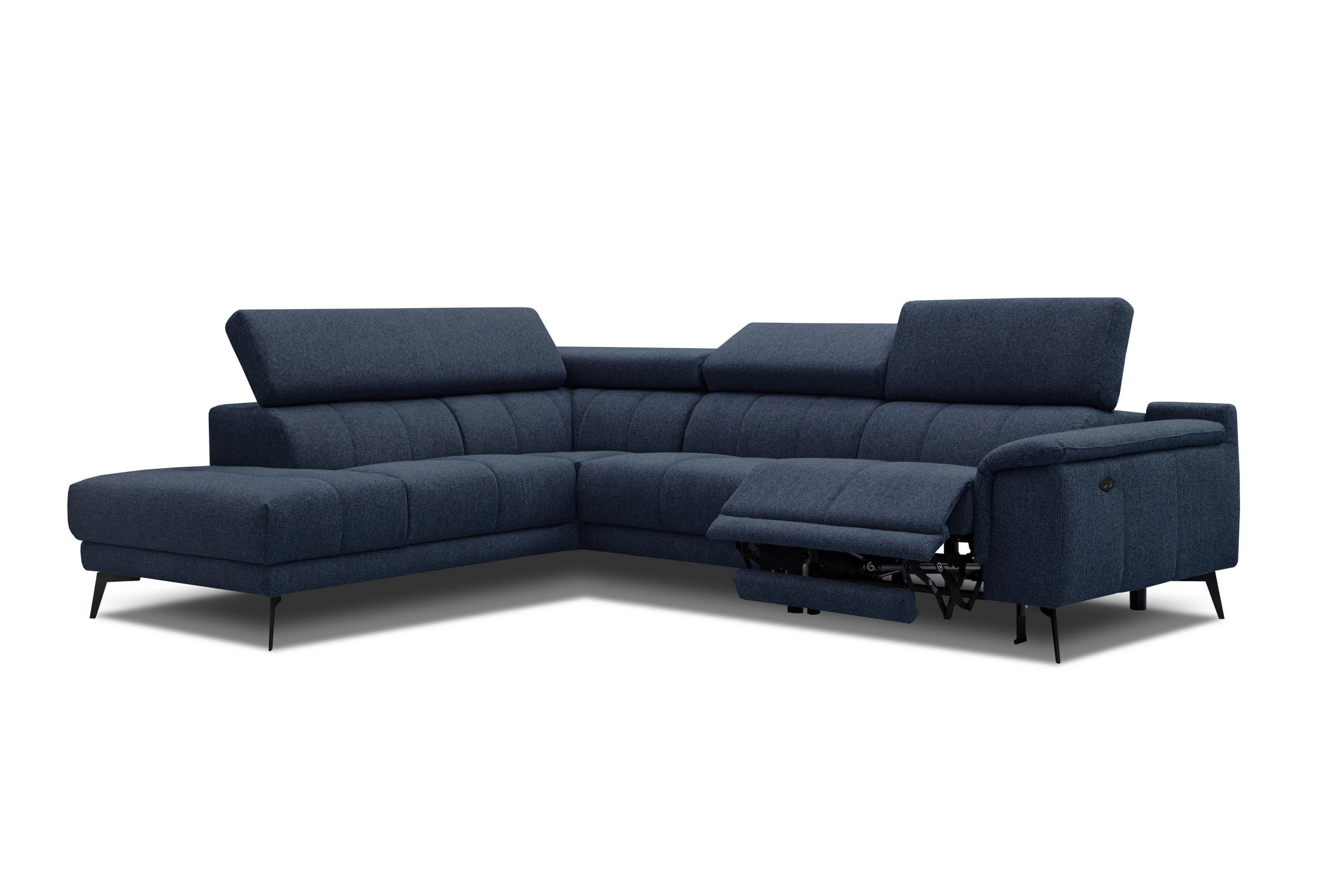 ECKSOFA FIERO 5-Sitzer mit 1 Relaxfunktion, dunkelblau - Dunkelblau, Holzwerkstoff/Textil (228/290cm) - Courtois Laville