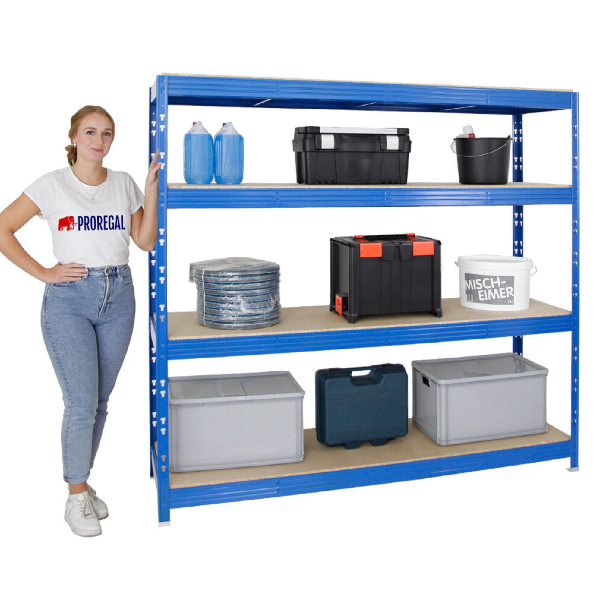 SCHWERLASTREGAL Rhino 180x200x60 cm 4 Spanplatten-Ebenen 16mm Fachlast 500 kg Blau - Blau, Metall (200/180/60cm) - PROREGAL